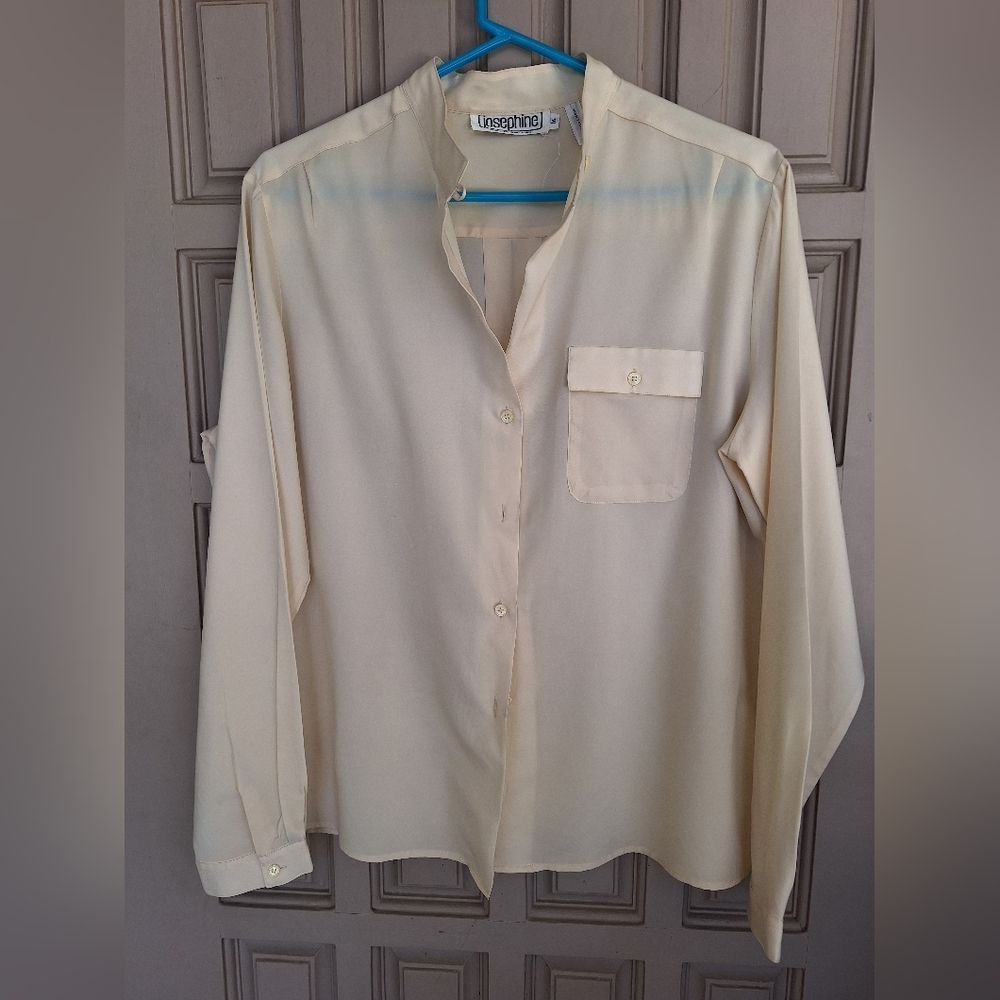 Josephine Blouse Plus Sz16 Long Sleeve Pocket Creme Lt Weight Pleat Back Office